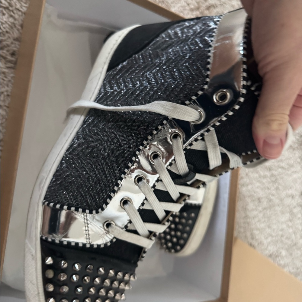 Christian Louboutin Black and Silver Lou Spikes Sneakers